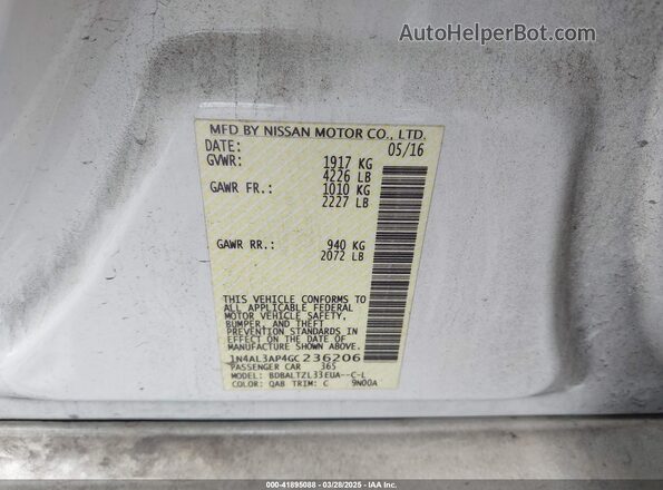 1N4AL3AP4GC236206 2016 NISSAN ALTIMA White Вид підкапотного простору