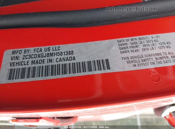 2C3CDXGJ8MH581388 2021 DODGE CHARGER Orange Вид підкапотного простору