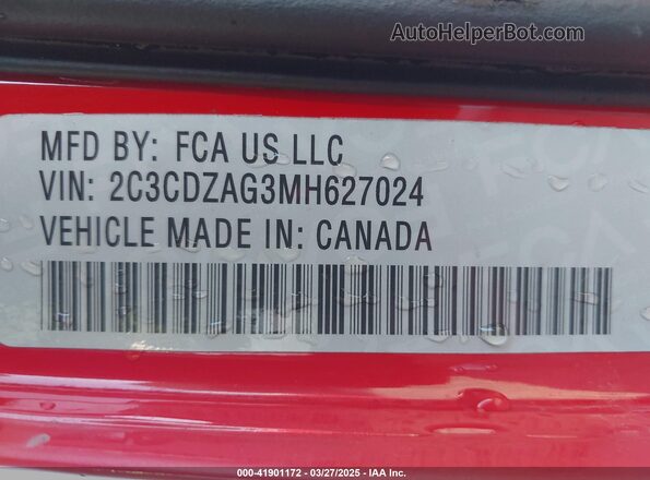 2C3CDZAG3MH627024 2021 DODGE CHALLENGER Red Widok komory silnika