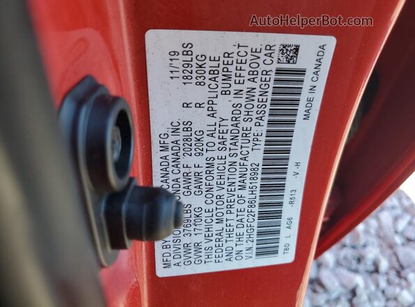 2HGFC2F86LH518982 2020 HONDA CIVIC Red Շարժիչի բաժամունքի տեսք