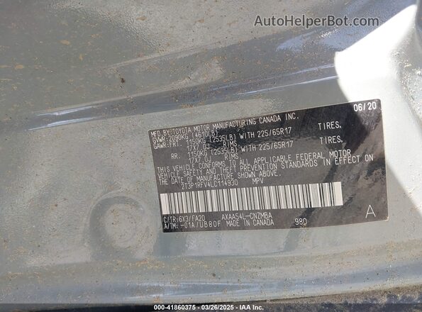 2T3P1RFV4LC114930 2020 TOYOTA LE Gray Շարժիչի բաժամունքի տեսք