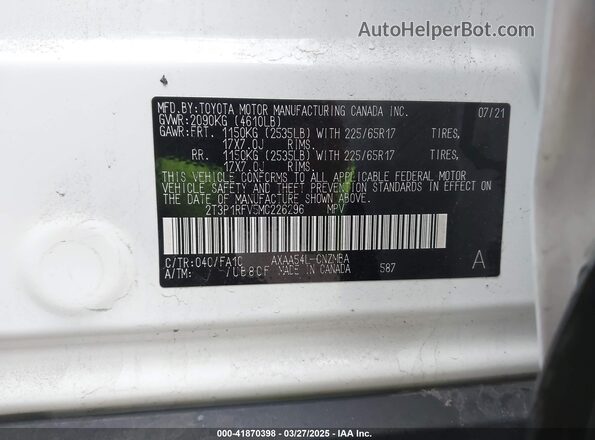 2T3P1RFV5MC226296 2021 TOYOTA LE White Engine compartment view