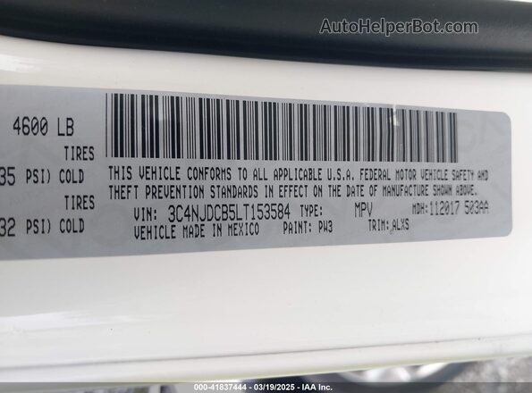 3C4NJDCB5LT153584 2020 JEEP COMPASS White Vista del compartimento del motor