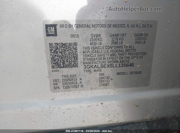 3GKALSEX0LL135648 2020 GMC TERRAIN Серебряный Вид подкапотного пространства