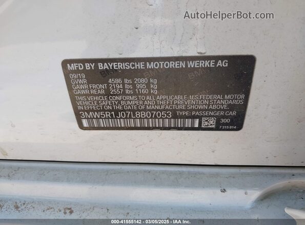 3MW5R1J07L8B07053 2020 BMW 7 SERIES White Вид підкапотного простору