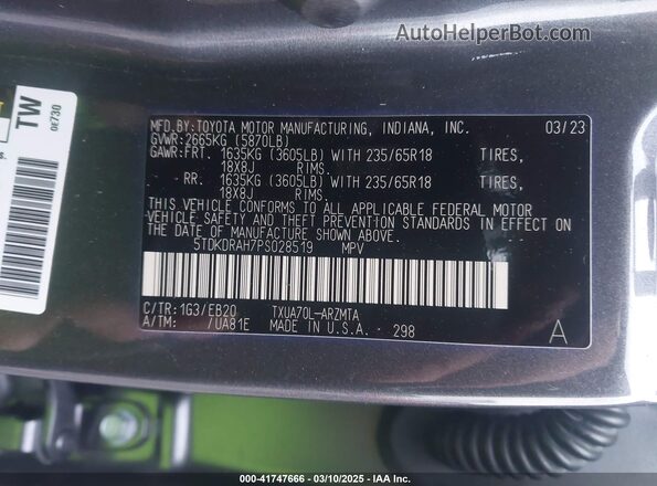 5TDKDRAH7PS028519 2023 TOYOTA LE Серый Вид подкапотного пространства