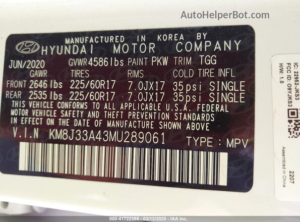 KM8J33A43MU289061 2021 HYUNDAI TUCSON Белый Вид подкапотного пространства