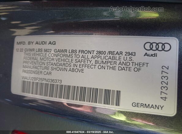WAUU2BF25PN036373 2023 AUDI OTHER Black Engine compartment view