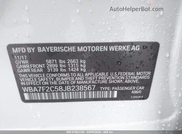 WBA7F2C58JB238567 2018 BMW ALPINA White Вид підкапотного простору