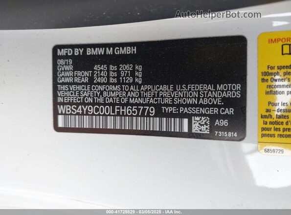 WBS4Y9C00LFH65779 2020 BMW M4 White Engine compartment view