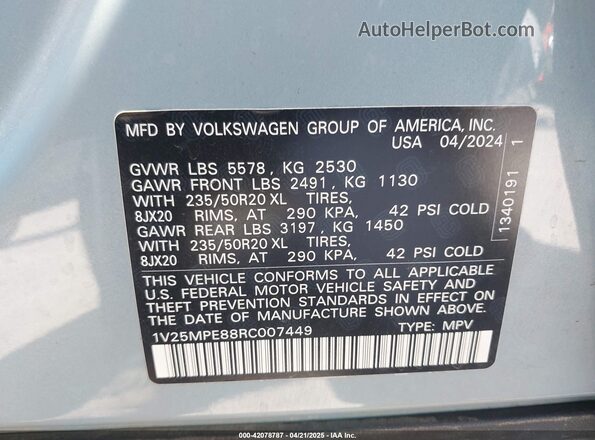1V25MPE88RC007449 2024 VOLKSWAGEN ID.4 Light Blue Вид подкапотного пространства