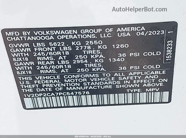 1V2DP2CA7PC547576 2023 VOLKSWAGEN ATLAS Белый Вид подкапотного пространства