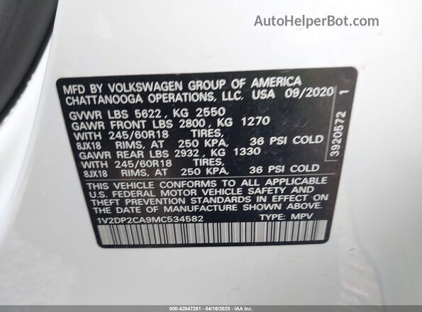 1V2DP2CA9MC534582 2021 VOLKSWAGEN ATLAS White Widok komory silnika
