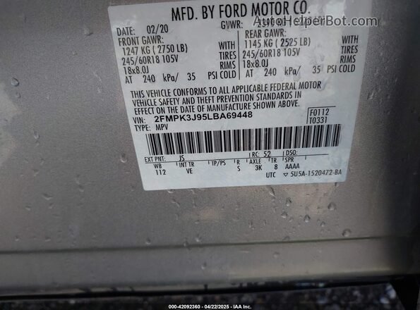 2FMPK3J95LBA69448 2020 FORD EDGE Серебряный Вид подкапотного пространства