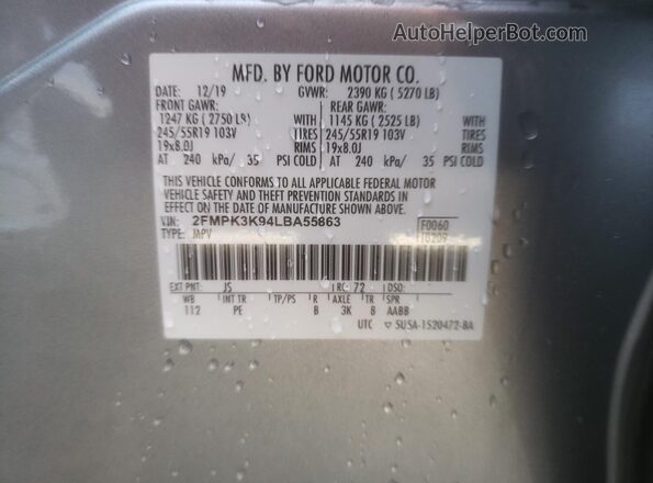 2FMPK3K94LBA55863 2020 FORD EDGE Silver VIN կոդի պիտակի տեսք