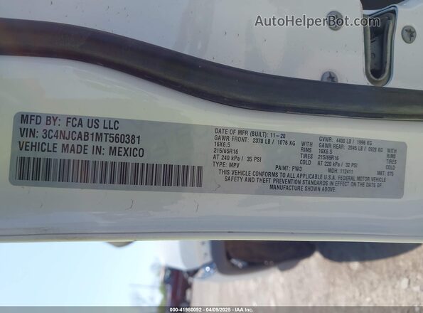 3C4NJCAB1MT560381 2021 JEEP COMPASS White Vista del compartimento del motor