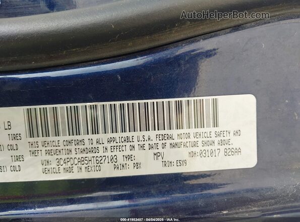 3C4PDCAB5HT627103 2017 DODGE JOURNEY Blue Вид підкапотного простору