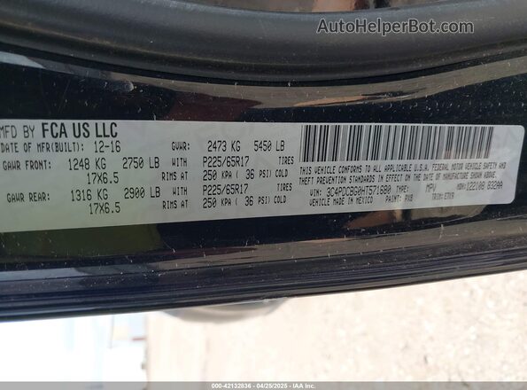 3C4PDCBG0HT571680 2017 DODGE JOURNEY Black ძრავის განყოფილების ხედი