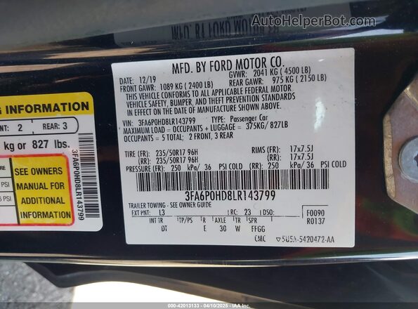 3FA6P0HD8LR143799 2020 FORD FUSION Dark Blue Вид подкапотного пространства