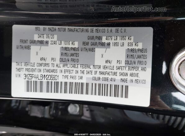 3MZBPAAL6MM206801 2021 MAZDA 3 Черный Вид подкапотного пространства