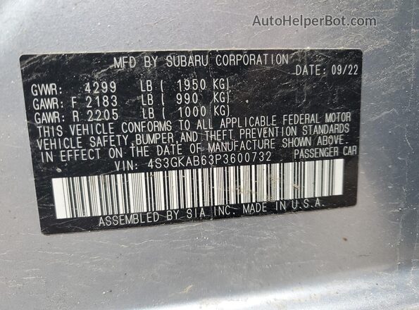 4S3GKAB63P3600732 2023 SUBARU IMPREZA Silver Engine compartment view
