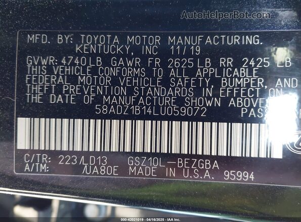 58ADZ1B14LU059072 2020 LEXUS ES 350 Black Շարժիչի բաժամունքի տեսք