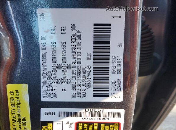 5TFHW5F17HX613489 2017 TOYOTA LIMITED Gray VIN კოდის სტიკერის ხედი