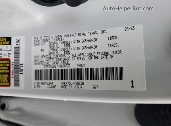 5TFMA5DB7PX088232 2023 TOYOTA TUNDRA Белый 
