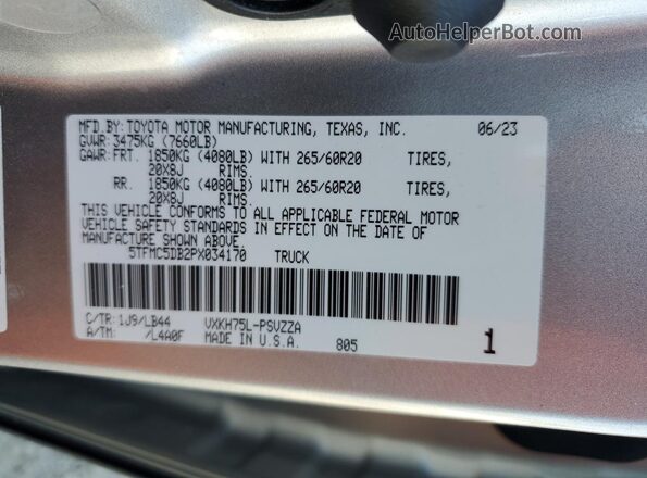 5TFMC5DB2PX034170 2023 TOYOTA TUNDRA Silver 