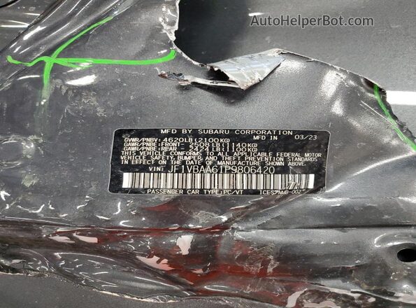 JF1VBAA61P9806420 2023 SUBARU WRX Gray 