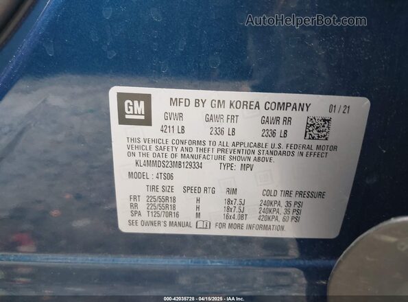 KL4MMDS23MB129334 2021 BUICK ENCORE Dark Blue Շարժիչի բաժամունքի տեսք