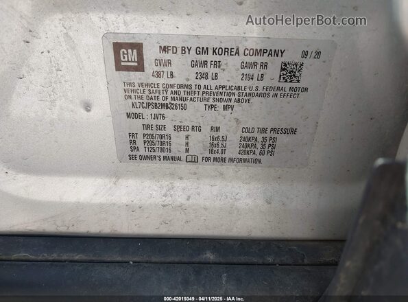 KL7CJPSB2MB326150 2021 CHEVROLET TRAX Silver Widok komory silnika