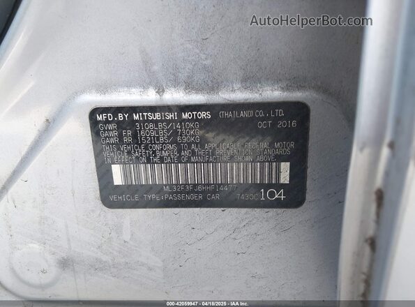 ML32F3FJ6HHF14477 2017 MITSUBISHI MIRAGE G4 Gray Շարժիչի բաժամունքի տեսք