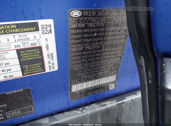 SALGS2RE1KA518062 2019 LAND ROVER RANGE ROVER Blue Widok komory silnika