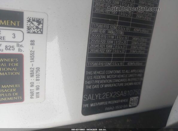 SALYL2EX2SA810750 2025 LAND ROVER RANGE ROVER VELAR Белый Вид подкапотного пространства