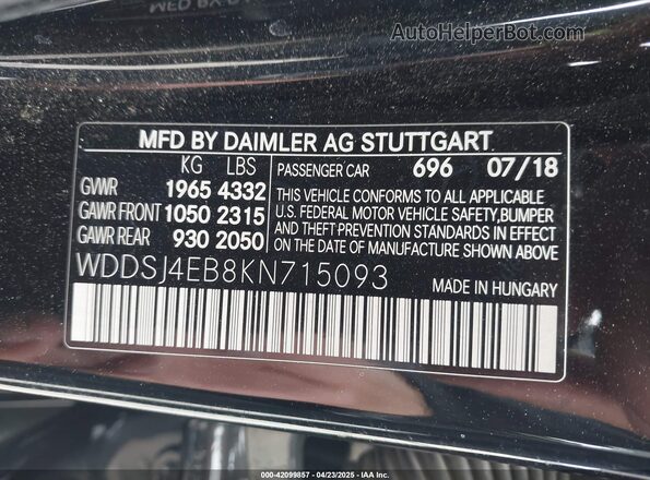 WDDSJ4EB8KN715093 2019 MERCEDES-BENZ CLA 250 Black Vista del compartimento del motor