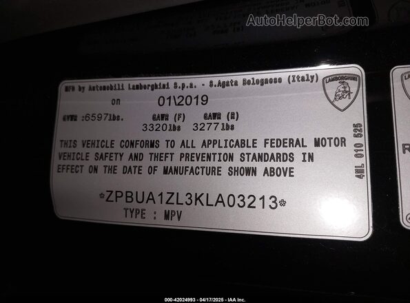 ZPBUA1ZL3KLA03213 2019 LAMBORGHINI URUS Black Շարժիչի բաժամունքի տեսք