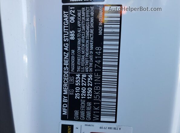 W1K1J5KB1NF174148 2022 MERCEDES-BENZ E White Vista del compartimento del motor