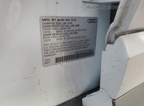 WA1DECF37R1168645 2024 AUDI Q3 White Vista de la etiqueta del VIN
