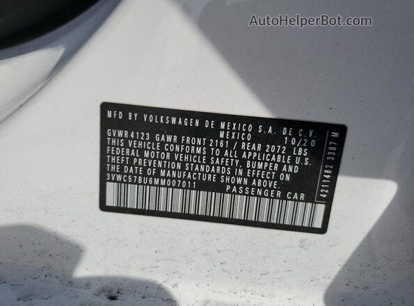 3VWC57BU6MM007011 2021 VOLKSWAGEN JETTA White Вид підкапотного простору
