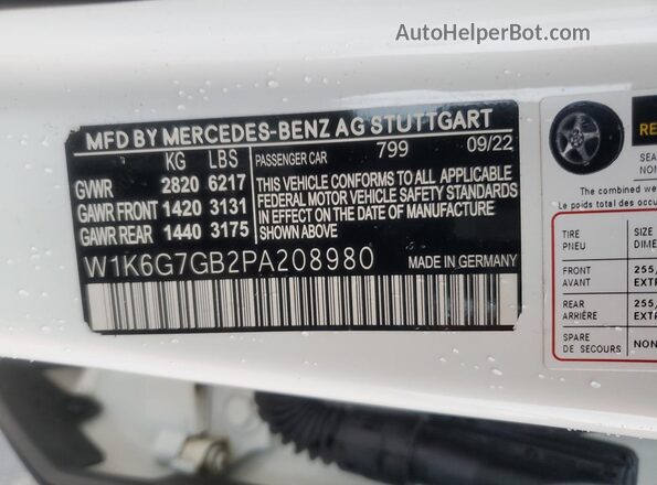 W1K6G7GBXNA119705 2022 MERCEDES-BENZ S Белый 