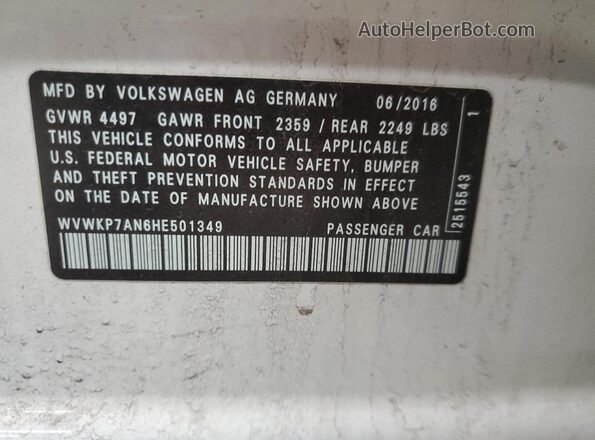 WVWKP7AN6HE501349 2017 VOLKSWAGEN CC White 
