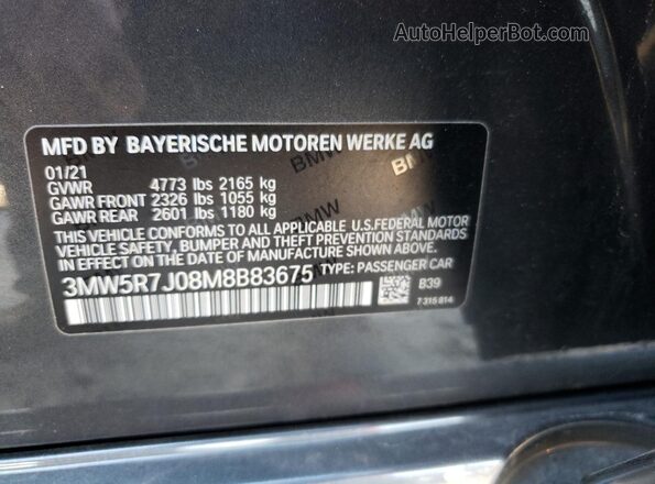 3MW5R7J08M8B83675 2021 BMW 7 SERIES Gray 