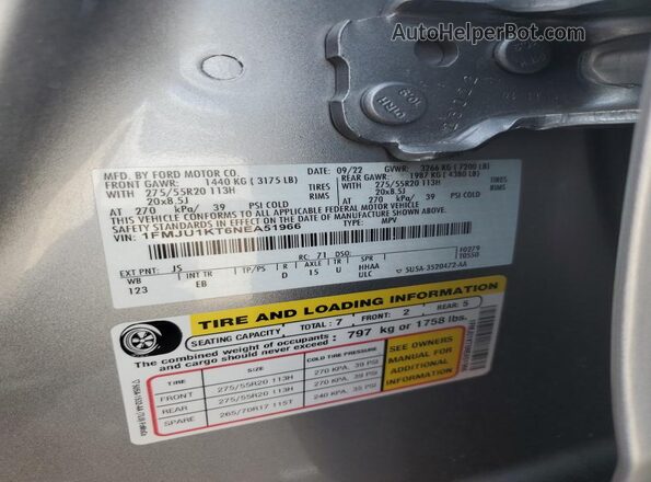 1FMJU1KT6NEA51966 2022 FORD EXPLORER Silver 