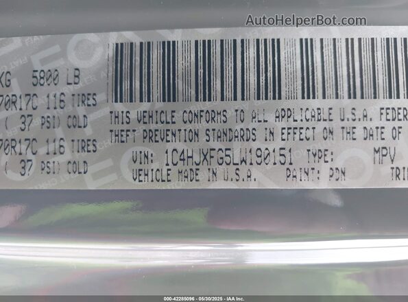 1C4HJXFG5LW190151 2020 JEEP WRANGLER UNLIMITED Gray 
