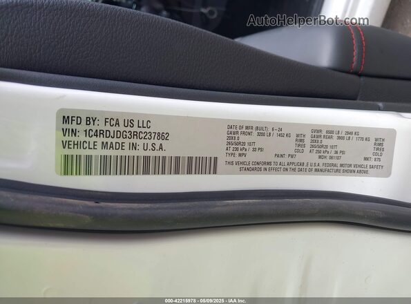 1C4RDJDG3RC237862 2024 DODGE DURANGO Белый 