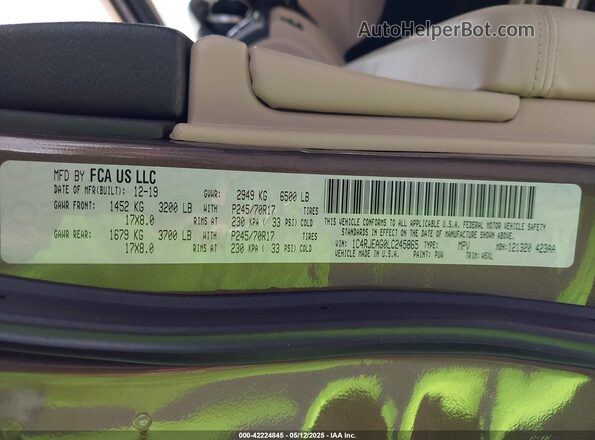 1C4RJEAG0LC245865 2020 JEEP GRAND CHEROKEE Brown Вид підкапотного простору