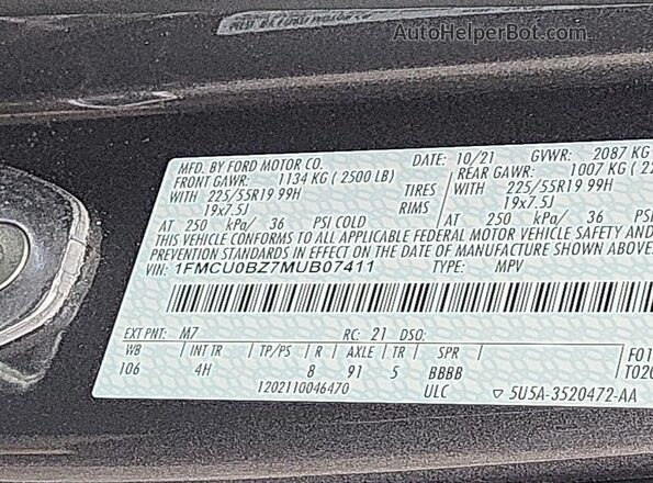 1FMCU0BZ7MUB07411 2021 FORD ESCAPE  