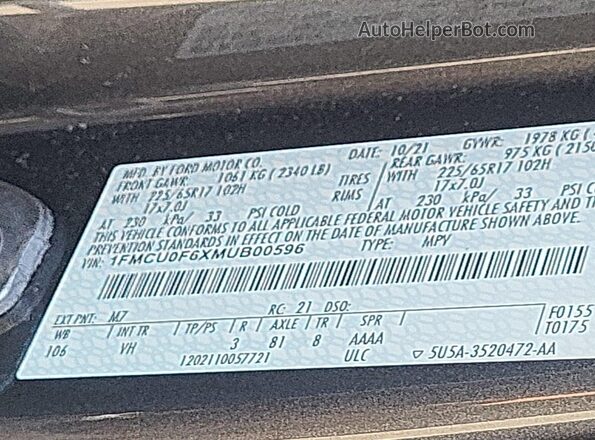 1FMCU0F6XMUB00596 2021 FORD ESCAPE  