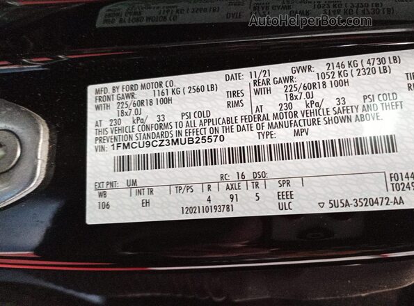 1FMCU9CZ3MUB25570 2021 FORD ESCAPE  